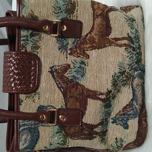 SALE! RARE! Horse Tapestry 🐎 Woven Faux Leather Vintage Handbag Never Used - Picture 6 of 16